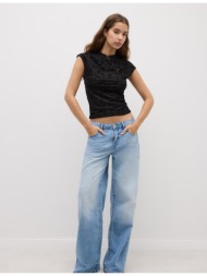 stradivarius φλοκαριστό μπλουζάκι τύπου τσιπάο μαύρο m