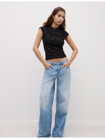 stradivarius φλοκαριστό μπλουζάκι τύπου τσιπάο μαύρο m