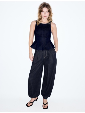 stradivarius αμάνικο τζιν τοπ peplum πολύ σκούρο