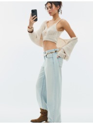 stradivarius πλεκτή ζακέτα με μανίκια νυχτερίδα και κορδέλα βανίλια s