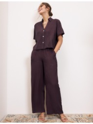 stradivarius αέρινο πουκάμισο με κουμπιά μελιτζανί xs