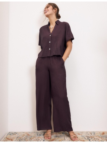 stradivarius αέρινο πουκάμισο με κουμπιά μελιτζανί xs