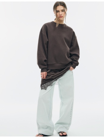 stradivarius φούτερ με φούστα από βαμβακερό σατέν καφέ m