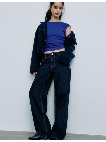 stradivarius βασική εφαρμοστή μπλούζα με σούρες μπλε