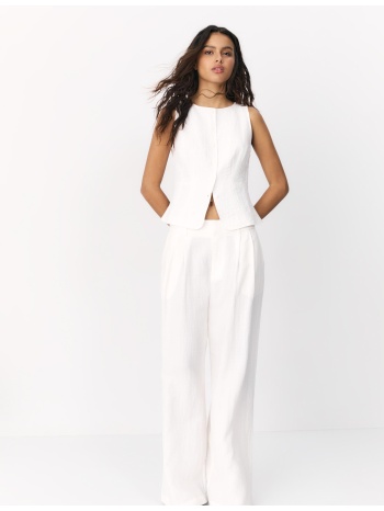 stradivarius γιλέκο με κουμπιά εκρού s