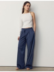 stradivarius ριχτό παντελόνι με τσαλακωμένη όψη και φιόγκο navy blue 36