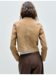 stradivarius μπουφάν μηχανής 100% δέρμα πέτρα l