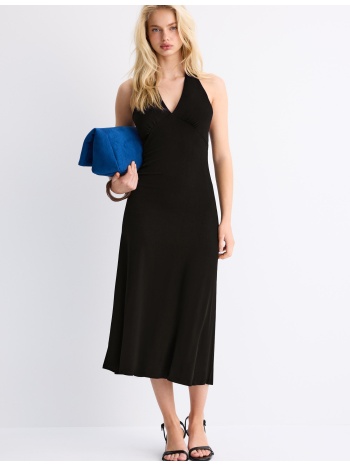 stradivarius μίντι φόρεμα με κόμπο στην πλάτη μαύρο s