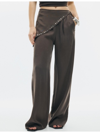 stradivarius παντελόνι tencel με μαντήλι καφέ s