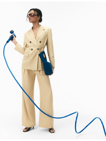 stradivarius σακάκι με ζώνη κίτρινο παστέλ s