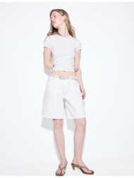 stradivarius τζιν βερμούδα με ζώνη λευκό 42