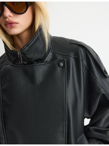 stradivarius oversize biker τζάκετ με όψη δέρματος μαύρο xs