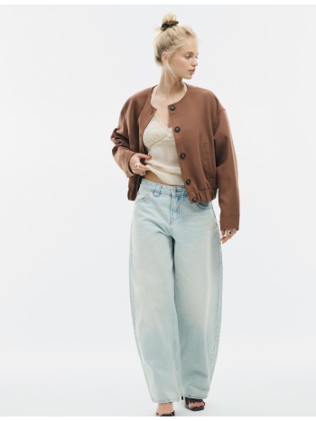 stradivarius φουσκωτό τζάκετ με στρογγυλή λαιμόκοψη καφέ xs