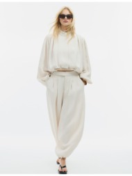 stradivarius αέρινο τζάκετ με πιέτες εκρού l