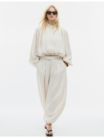 stradivarius αέρινο τζάκετ με πιέτες εκρού l