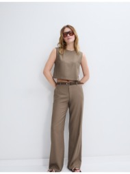 stradivarius ίσιο παντελόνι όψη λινό με ζώνη καφέ 38