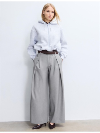 stradivarius παντελόνι maxi πιέτα με ζώνη γκρι μελανζέ 42