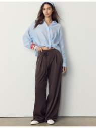 stradivarius ριχτό παντελόνι με τσαλακωμένη όψη και φιόγκο καφέ 38