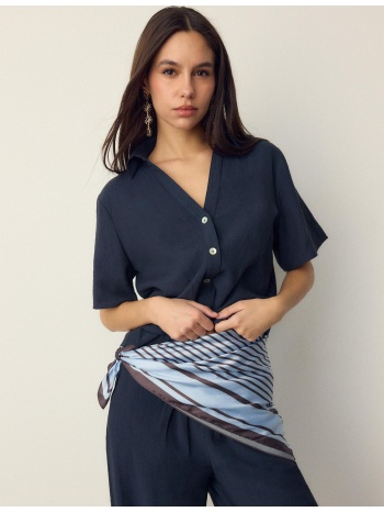 stradivarius αέρινο πουκάμισο με κουμπιά navy blue m