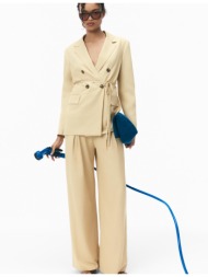 stradivarius σατινέ παντελόνι με αλυσίδα και πιέτες κίτρινο παστέλ 32