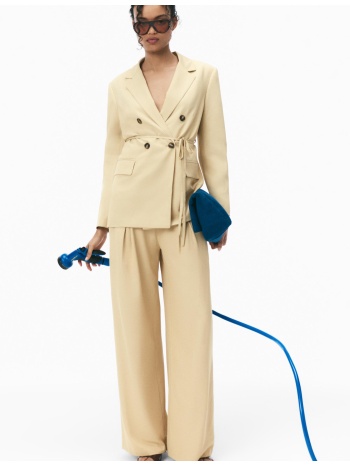 stradivarius σατινέ παντελόνι με αλυσίδα και πιέτες κίτρινο