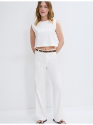 stradivarius παντελόνι ίσιας γραμμής με εφέ λινό και ζώνη εκρού 38