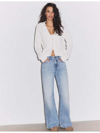 stradivarius πλεκτή ζακέτα με κουμπιά εκρού m