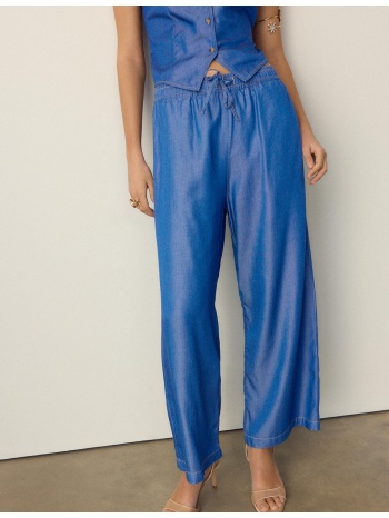 stradivarius χυτό τζιν παντελόνι culotte μπλε μεσαίας