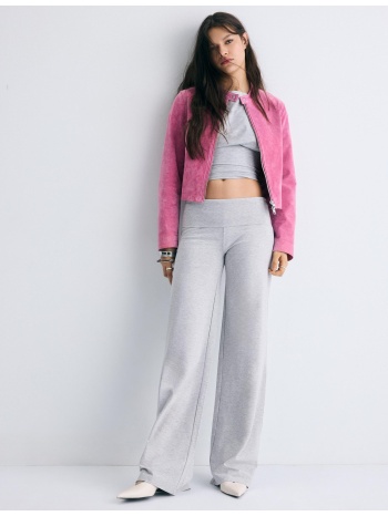 stradivarius παντελόνι κολάν με γυριστή μέση γκρι μελανζέ m