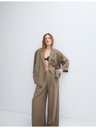 stradivarius ρυθμιζόμενο φαρδύ παντελόνι με όψη λινού 0-456 34