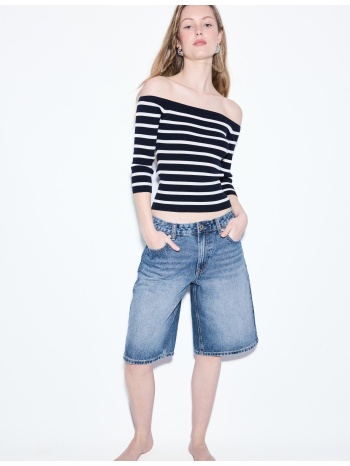 stradivarius βερμούδα baggy τζιν μπλε overdye 34