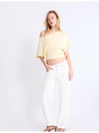 stradivarius κοντομάνικη μπλούζα με λαιμόκοψη βάρκα κίτρινο