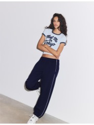 stradivarius jogger παντελόνι με ρέλι navy blue xs