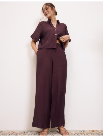 stradivarius παντελόνι palazzo με φαρδιά μέση μελιτζανί s