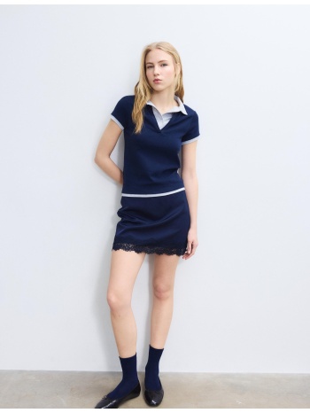 stradivarius μπλούζα πόλο με κοντό μανίκι navy blue s