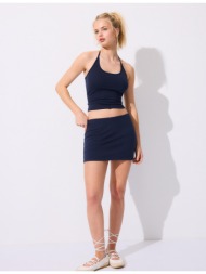 stradivarius πλεκτό τοπ με λαιμόκοψη halter σκούρο μπλε s