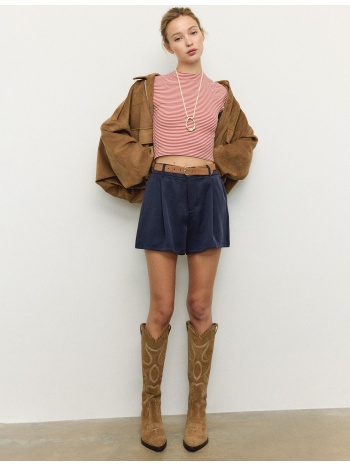 stradivarius χυτό σορτς με ζώνη σκούρο μπλε 44