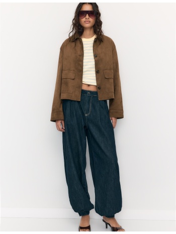 stradivarius μπουφάν με τσέπες από συνθετικό σουέντ καφέ m