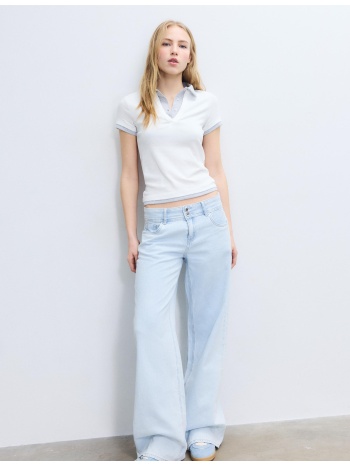 stradivarius μπλούζα πόλο με κοντό μανίκι και διπλό ύφασμα