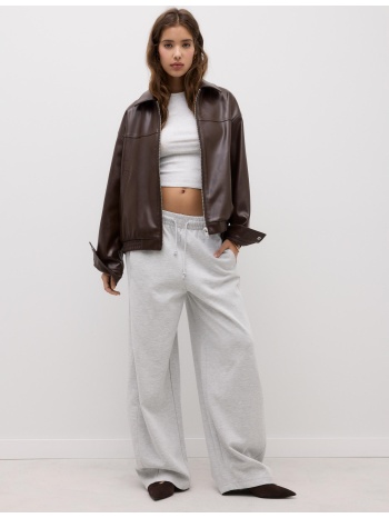 stradivarius oversize τζάκετ με όψη δέρματος καφέ m