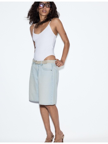 stradivarius τζιν βερμούδα με ζώνη μπλε ντένιμ 32