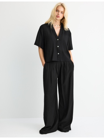 stradivarius αέρινο πουκάμισο με κουμπιά μαύρο xl