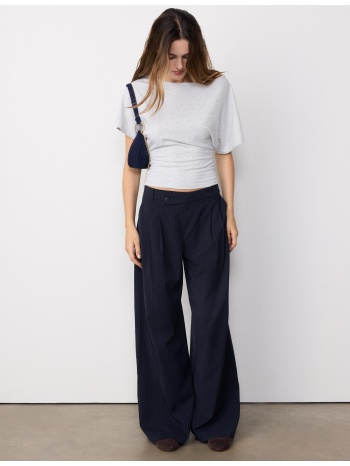 stradivarius casual παντελόνι με ρίγες και χιαστί μέση navy