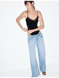 stradivarius τζιν παντελόνι wide leg loose με τρουκ γαλάζιο 38