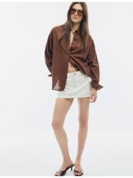 stradivarius αέρινο πουκάμισο όψη λινού καφέ s