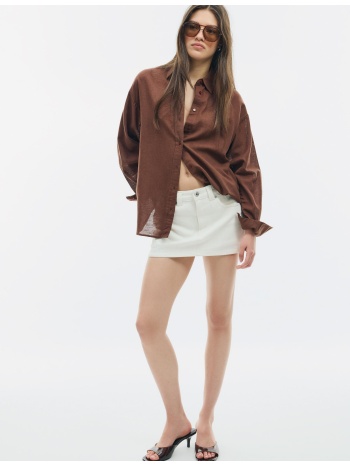 stradivarius αέρινο πουκάμισο όψη λινού καφέ s