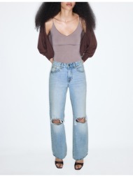 stradivarius τζιν παντελόνι d92 σε ίσια γραμμή με φαρδιά γραμμή μπλε μεσαίας απόχρωσης 40