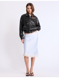 stradivarius τζάκετ oversize όψης δέρματος μαύρο l