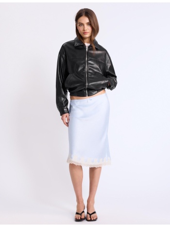 stradivarius τζάκετ oversize όψης δέρματος μαύρο l