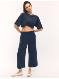 stradivarius παντελόνι culotte απαλής υφής σκούρο μπλε xs
